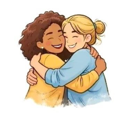 Two friends hugging